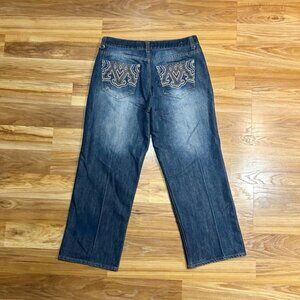 Avirex Mens Blue Denim Embroidered Baggy Loose Fit Grunge Skater Jeans~34x30~